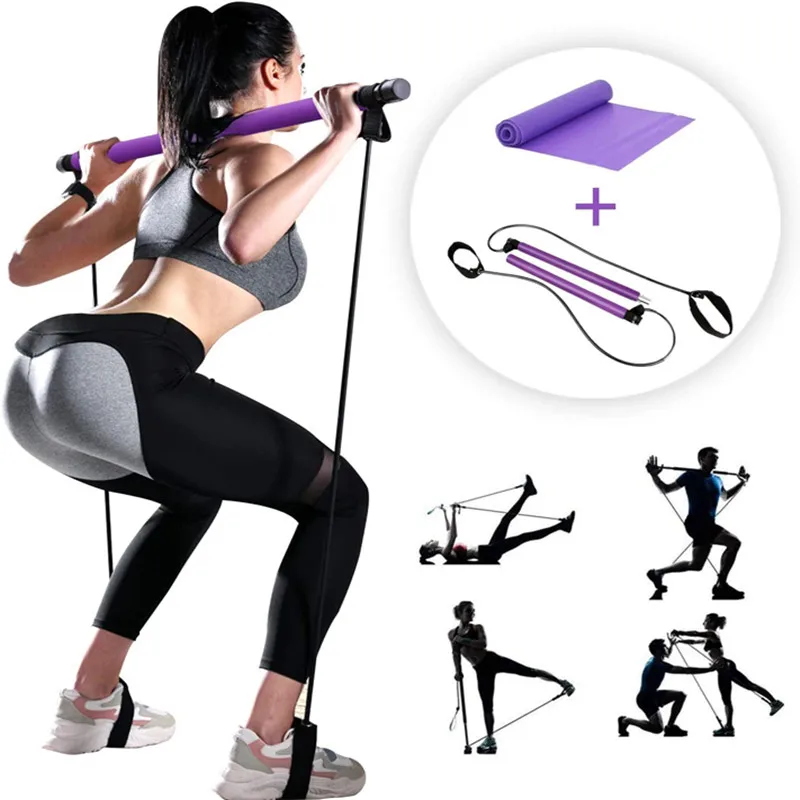 Lezyan Fitness Yoga Pilates Bar Stick Crossfit Resistance Bands Trainer Yoga Pull Rods Pull Rope Portable Home Gym Body Workout