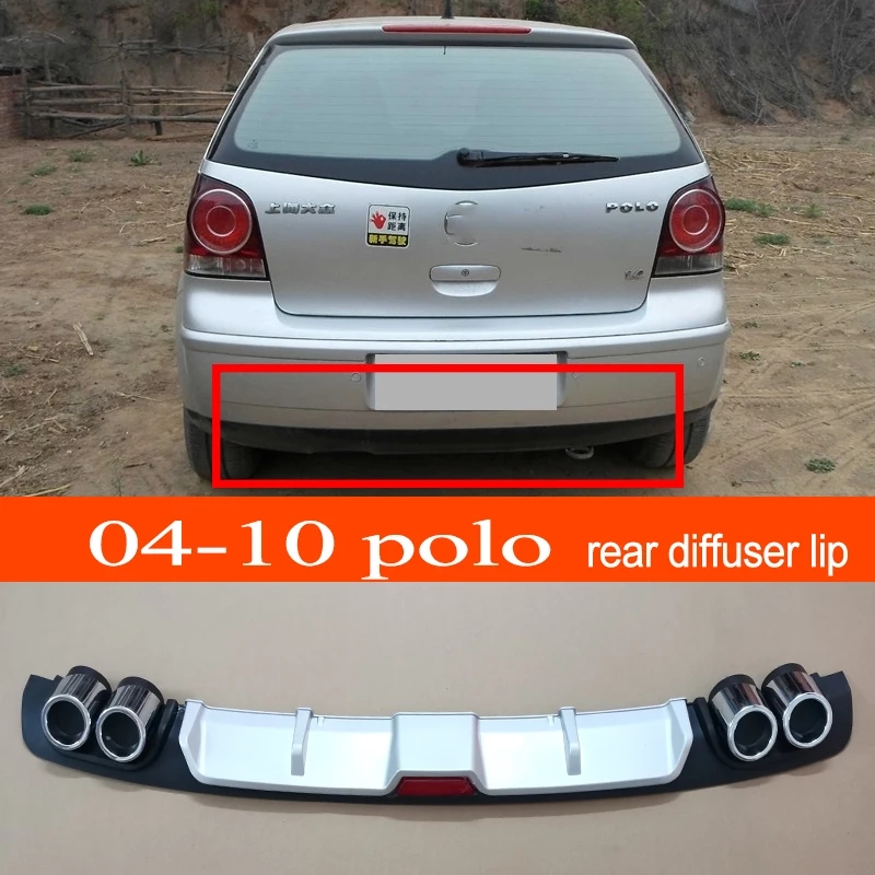 

Polo 2004-2010 АВС-пластик серебристый/черный Автомобильный задний бампер задний диффузор спойлер губа для Volkswagen Polo 2004-2010