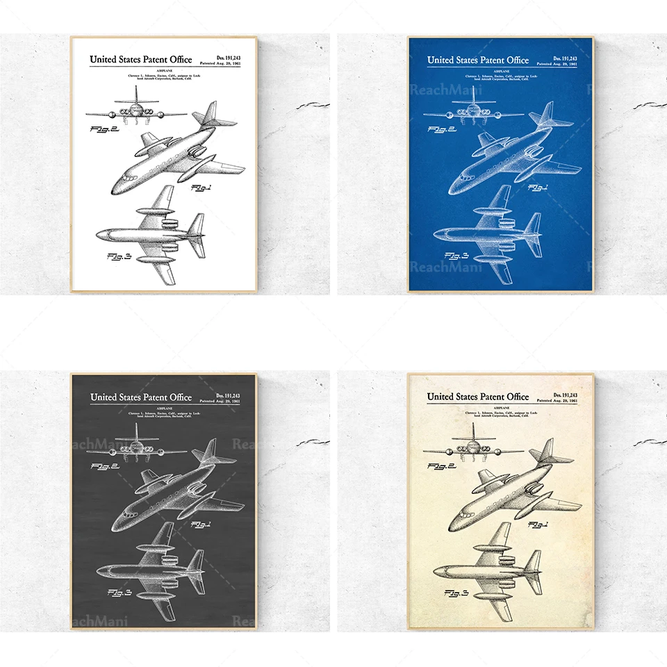 

Art mural avion, affiche de brevet d'avion (impression), affiche de plan d'avion. Cadeau de pilote pour la décoration murale d'a