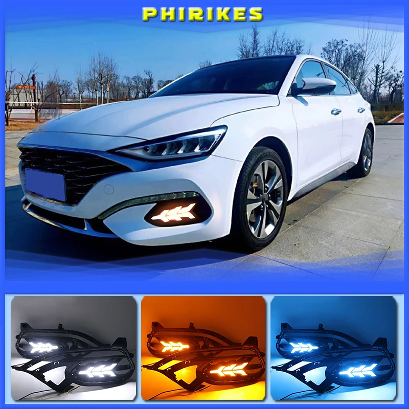 

2PCS For Hyundai LAFESTA 2019 DRL LED Daytime Running Light fog lamp Cover DRL with yellow turn signal