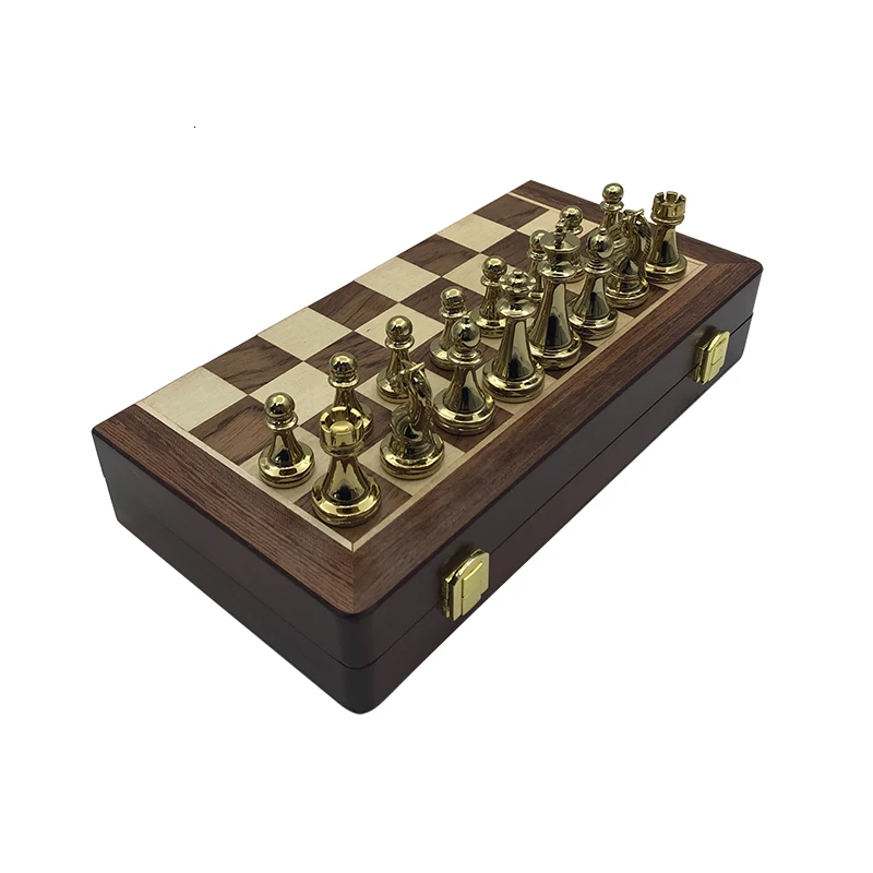 New Wooden Folding Chessboard Retro Metal Alloy Chess Pieces Chess Game Set High Quality Chessboard Gift Entertainment Yernea