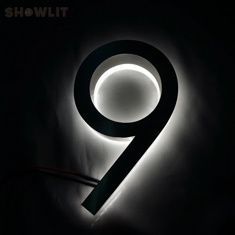 

8'' Halo Lit Door Number Brushed Face Acrylic Back Cold Whie LED Numbers for House Different Size and Numbers Available