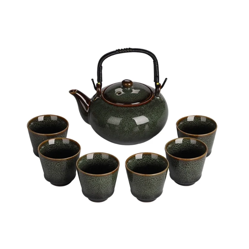 Kung Fu Tea Set Household Chinese Simple Office Ceramic Cup Loop-Handled Teapot Tea Cup Set of 6