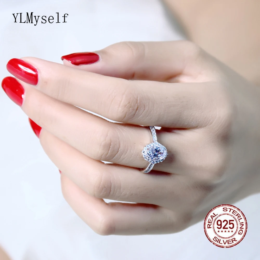 

Solid Real Silver Ring Pave Big Oval Cubic Zircon Wedding Engagement 925 Fine Jewellery Bridal Jewelry