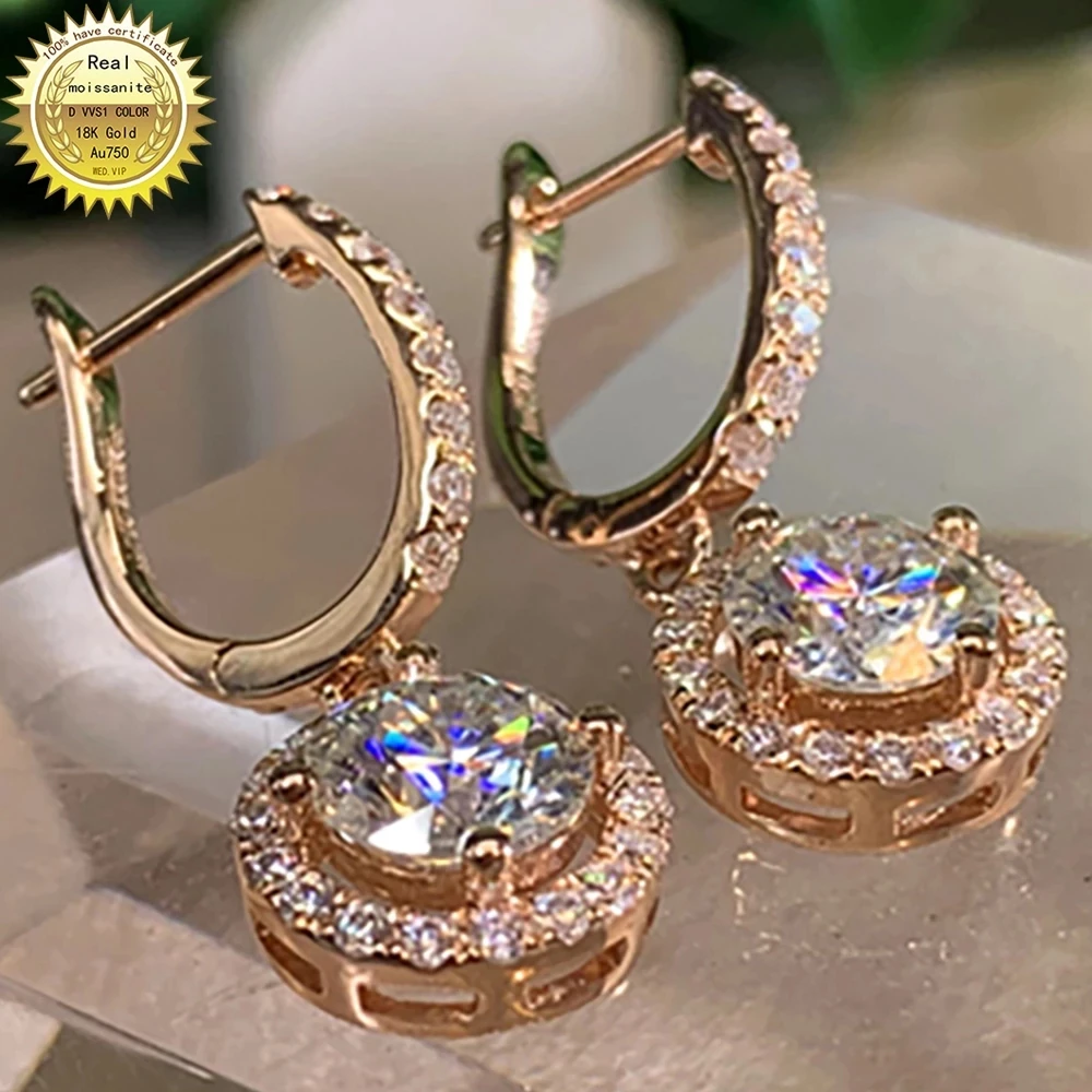 

18K Au750 Rose Gold Earring DVVS Moissanite Diamonds 1 2 4 6 Carat Round Wedding Party Engagement Anniversary Gift Earrings