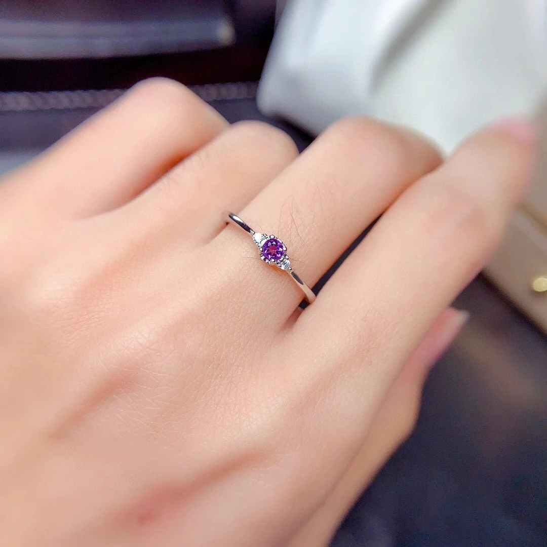 Chic but Beautiful Natural Purple Amethyst Gemstone Trendy Ring for Women Real 925 Sterling Silver Charm Fine Jewelry