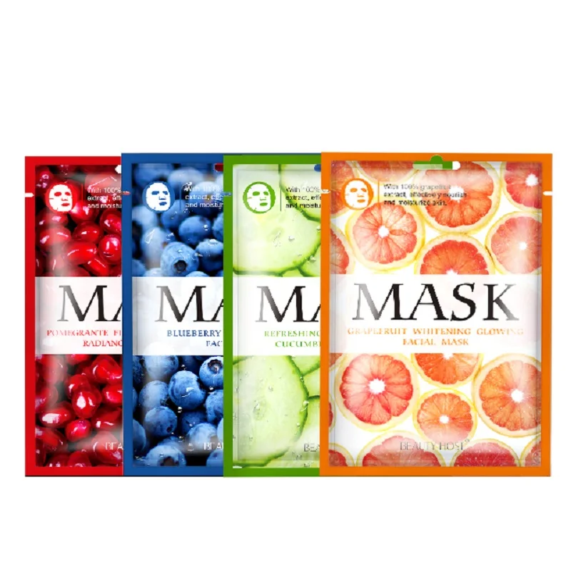Máscara de rosto natural planta de frutas hidratante óleo-controle mirtilo pepino rosa binchotan aloe caracol folha máscaras faciais cuidados com a pele