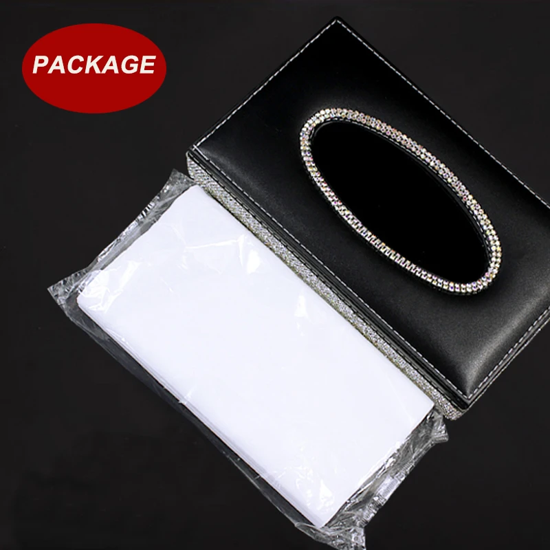 Luxury Rhinestones CarTissue Box Storage Paper Towel PU Leather Black Tissue Holder Towels Crystal Tissue Box Cover Car Styling