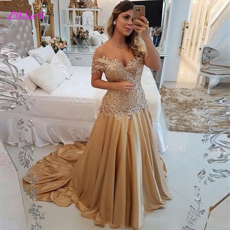 Vestido de noche largo de satén con Apliques de encaje sin hombros, elegante, para fiesta de graduación, para mujer