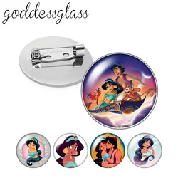 Aladdin and the magic lamp Princess jasmine Photo cabochon Brooch pinback button Bag Clothes Denim Jeans Lapel Pin Badge Jewelry