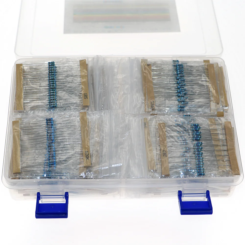 2600pcs/Box 130 Kinds 1/4W 0.25W 1% Metal Film Resistors Assorted Pack Kit Set Lot Resistors Assortment Kits Fixed capacitors