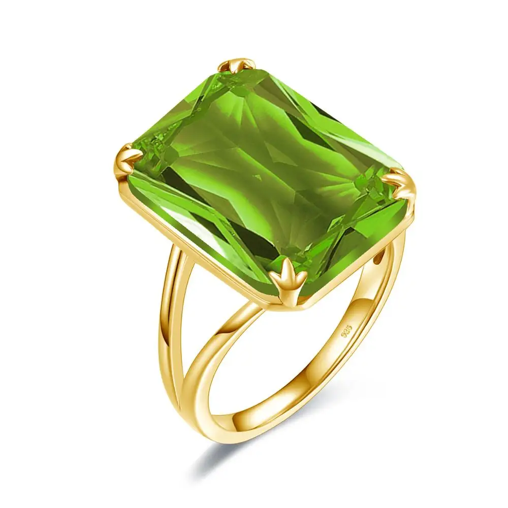 Szjinao High Quality 925 Sterling Silver Ring Peridot Gemstone Woman Rings Party Gift Rectangle Gold Color Trend Luxury Jewelry