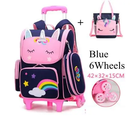 Sac de chariot d'école pour filles sac de chariot d'école pour enfants avec sac à déjeuner sacs à dos roulants sac de sac à dos à roulettes d'école pour enfants