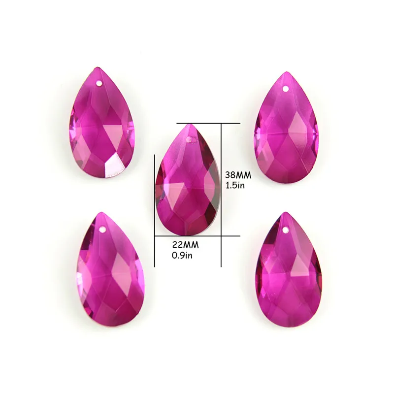 

10 Pieces Fuchsia Color 38mm Glass Prism Pendant Feng Shui Crystal Teardrop Parts Hanging On The Chandelier