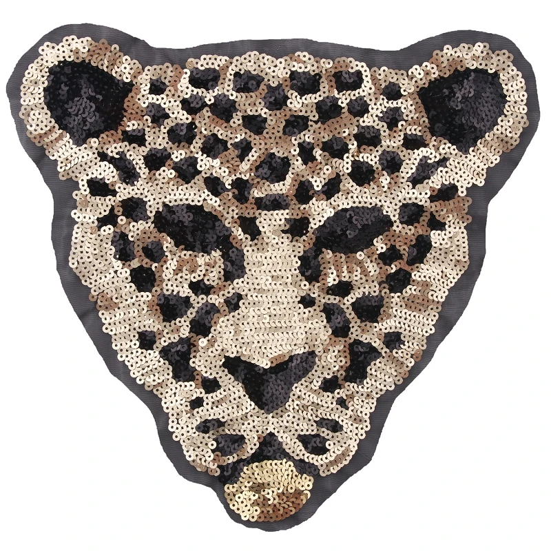 10Pcs Leopard Head Patches For Clothing Sequins Biker Badge Embroidery Fabric Patch Sequined Women Clothes Stickers 29x27.6cm