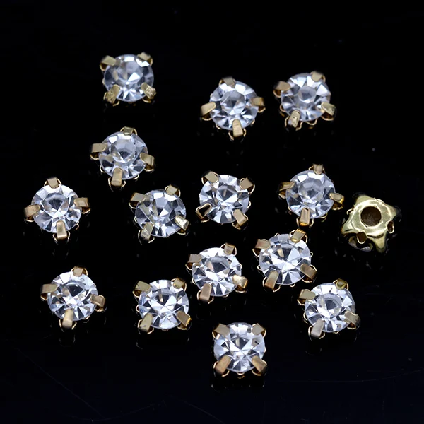 3/4/5/6/7/8/10mm Clear White Crystal Round Rhinestones Flatback With Claw Sew On Diamanté Stone For Clothes Wedding Dress Trims