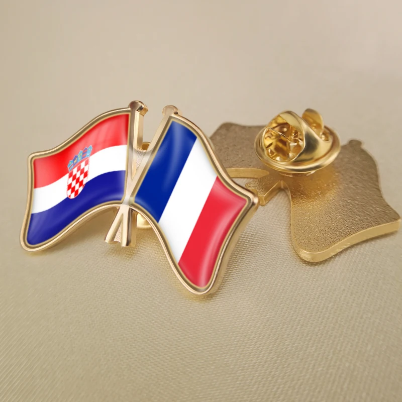

Croatia and France Crossed Double Friendship Flags Lapel Pins Brooch Badges