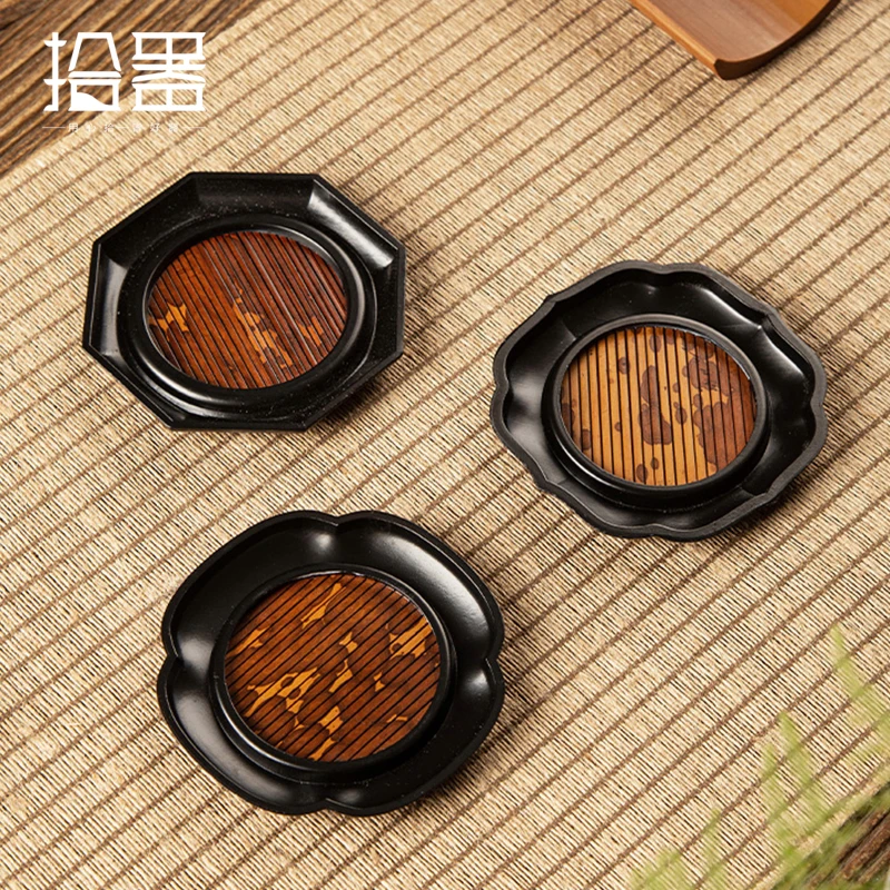 Alloy bamboo cup pad large lacquer plum imperial concubine bamboo tea cup heat insulation pad supporting bamboo tea set