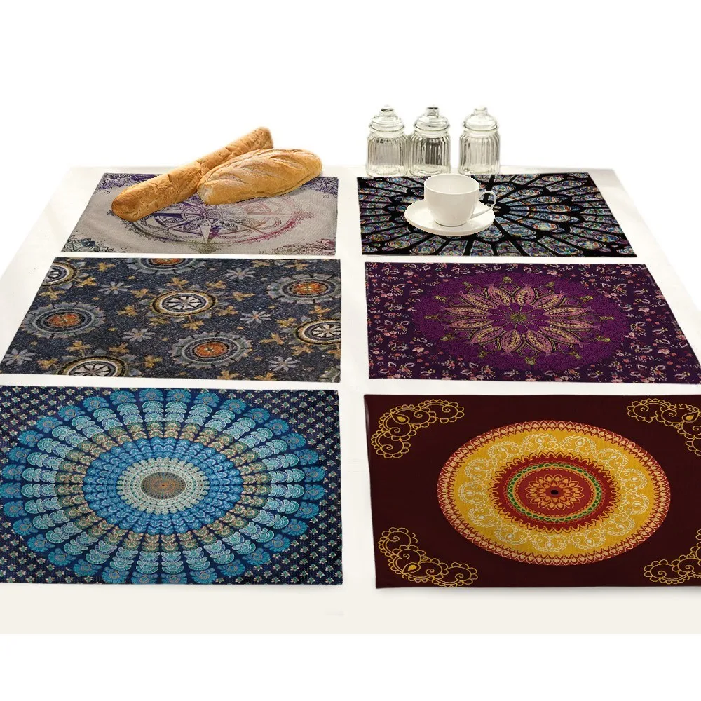 

Dining Table Mats Bohemian Mandala Individual Pad Kitchen Accessories Decoration Home Bar Drink Coaster Flower Cloth Placement