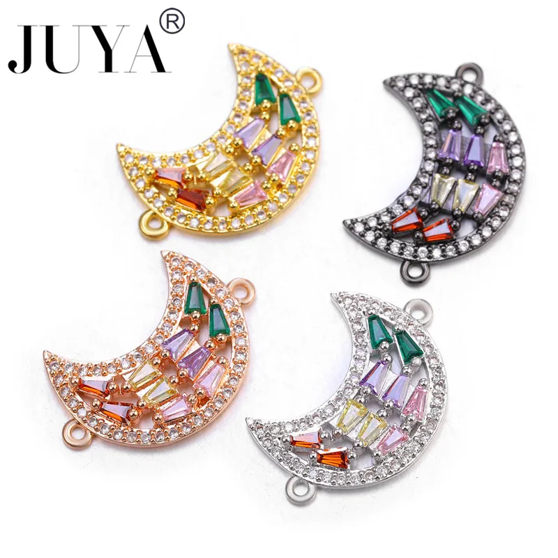 Jewelry findings Bracelets  AAA Zircon Rhinestone moon shaped connector charms pendant for DIY bracelet necklace accessories