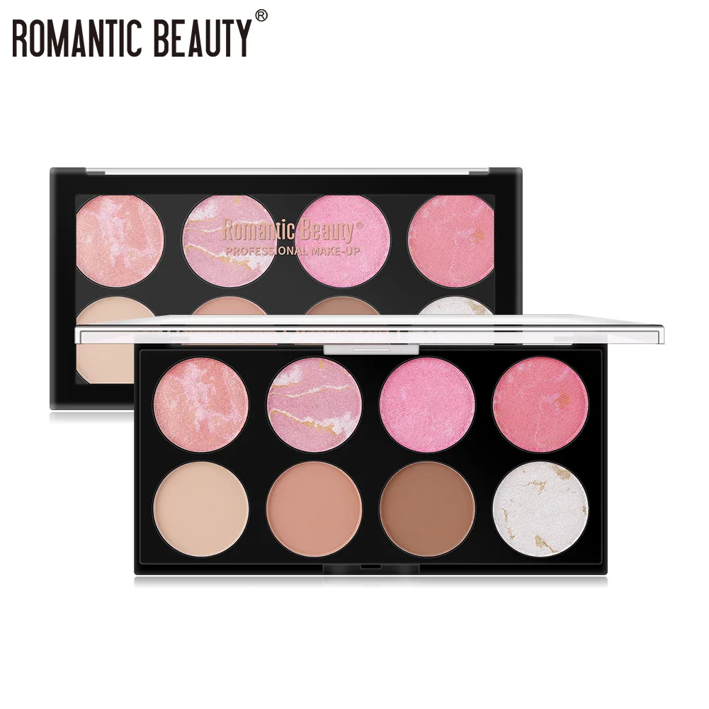 Paleta de belleza romántica 6 en 1, resaltador facial, colorete, maquillaje, abrillantador facial, paleta de polvo, bronceador dorado