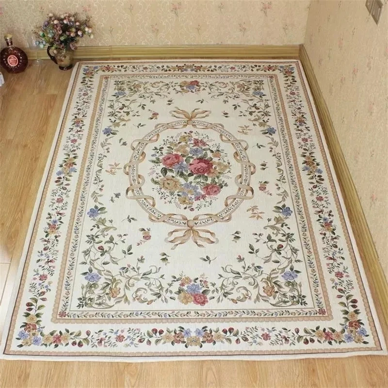 Vintage Rug Floral Carpet Nordic Beige Europe Pastoral Rug For Home Living Room Bedroom Area Rug Washable Jacquard Woven Rug Mat