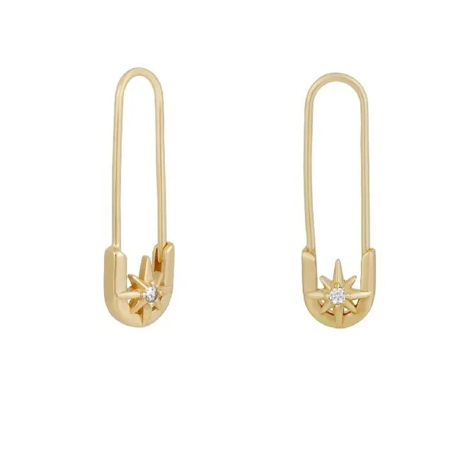 New Unique Design Double Sided Star Gold Color North Star Starburst Safety Pin Hoop Earring For Women