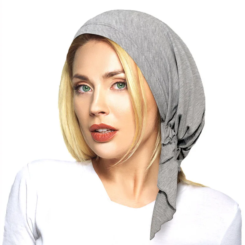 New Muslim Women Stretchy Solid Turban Hat Headscarf Pre-Tied Chemotherapy Cancer Chemo Beanies Headwear Hair Accessories