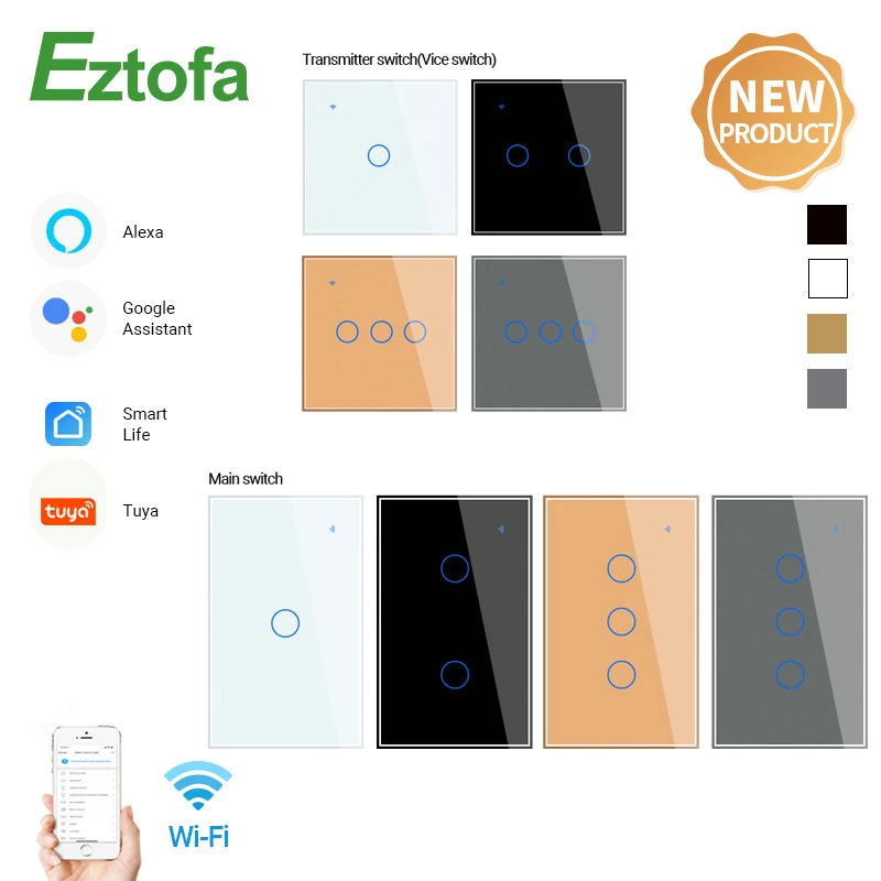 WiFi Smart Light Switch RF433 Transmitter Switch Smart Life Tuya App Control Works with Alexa Google Home EU US 2/3 Way