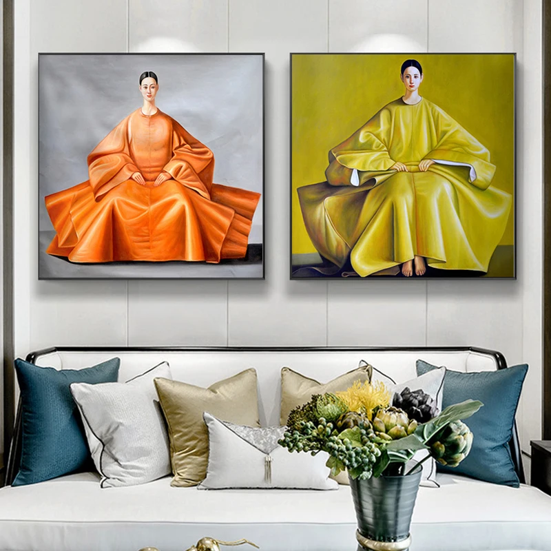 Traditional Dress Woman Portrait Canvas Painting Wall Art Vintge Noble Lady Poster And Prints For Living Room Ethnic Home Decor