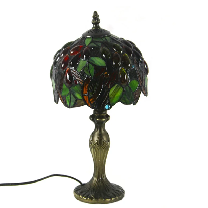 

Tiffany Series European Retro Stained Glass Living Room Dining Room Bedroom Bedside Bar Table Grape Small Table Lamp E27