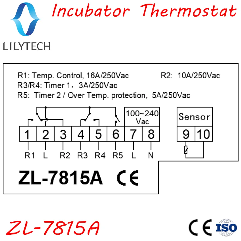 ZL-7815A, Thermostat for Incubator, Incubator Controller, with Two Timer Outputs for Egg Tray Turn and Air Exhaustion, Lilytech