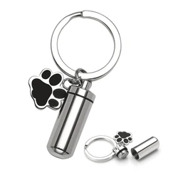 Unisex Stainless Steel Pet Puppy Dog Paw Charm Cylinder Locket Urn Keychain for Ashes Memory Keepsake Pendant Cremation Jewelry