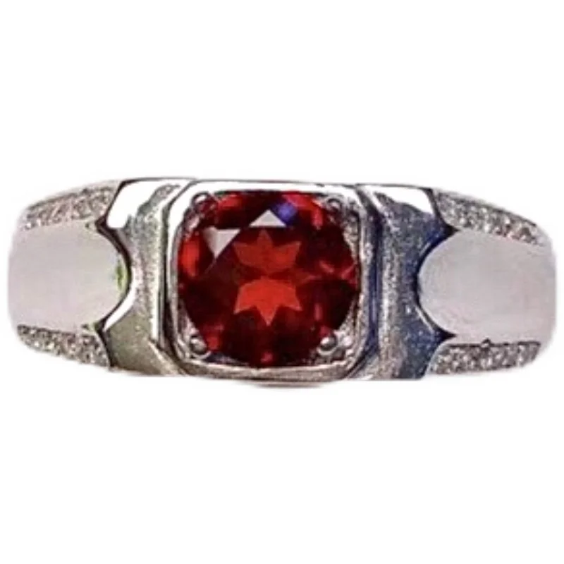 6mm VVS Grade Natural Garnet Silver Ring for Daily Wear Real Mozambique Garnet Ring Solid 925 Silver Garnet Jewelry