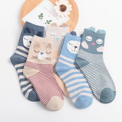 5Pairs New Spring Autumn Women Cotton Socks  In tube Animal Ear Cute Socks Fox Bear Soft Cartoon Socks Girl