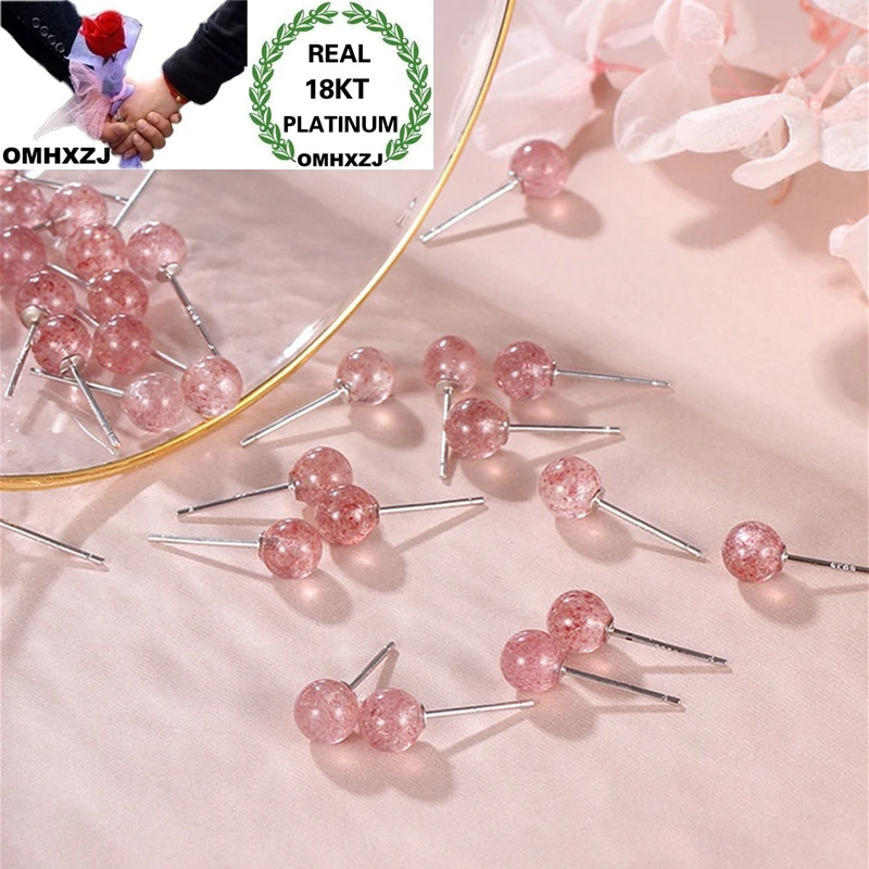 OMHXZJ Wholesale European Fashion Woman Girl Party Birthday Wedding Gift Strewberry Quartz 18KT White Gold Stud Earrings EA528