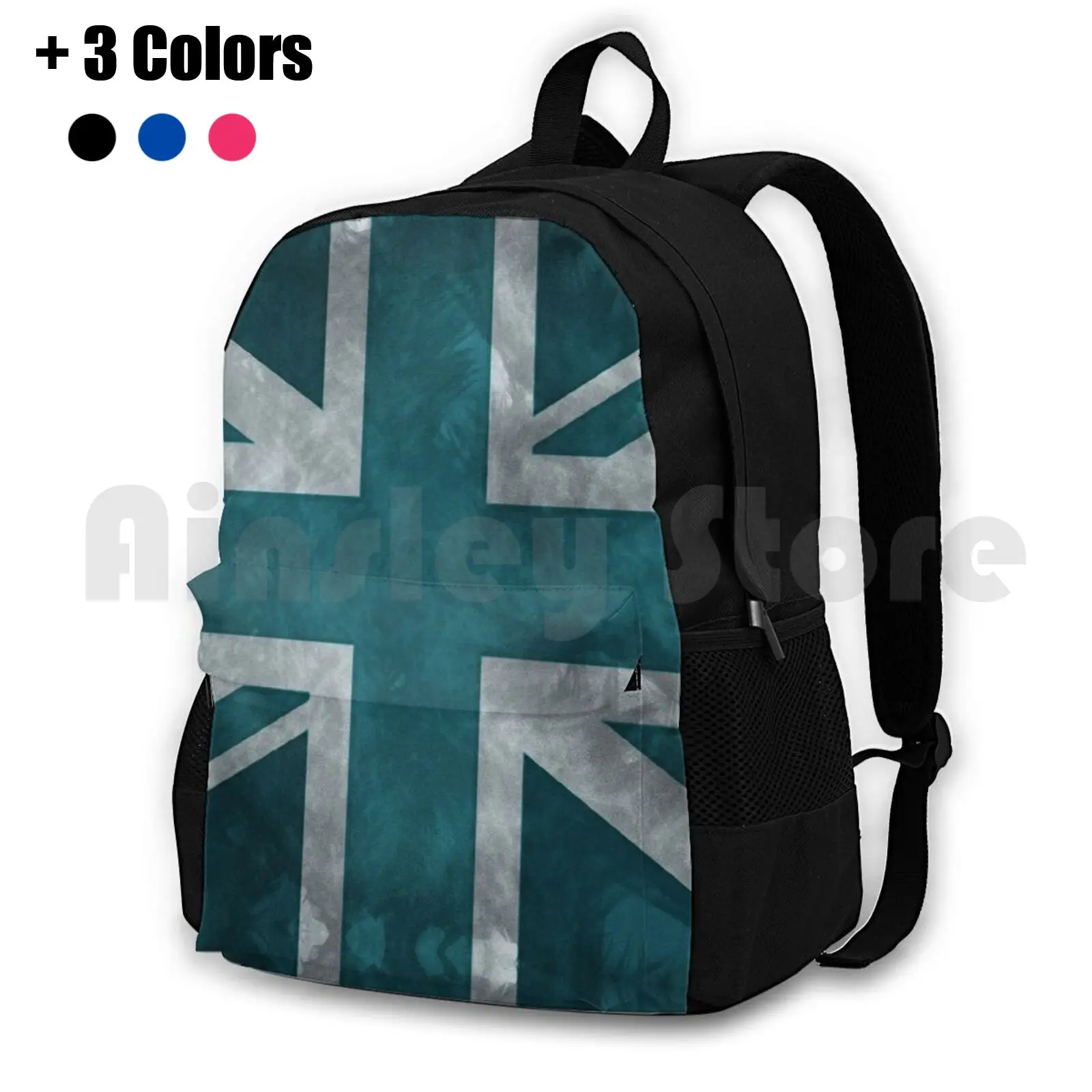 Teal Distressed Union Jack Outdoor Hiking Backpack Riding Climbing Sports Bag Teal White Distressed Flag Uk United Kingdom Jack