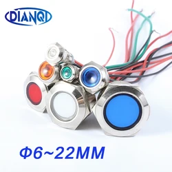 1Pc 6/8/10/12/16/19/22mm Waterproof Metal LED Warning Indicator Light Signal Lamp Pilot Wire 3V 12-24V 110-220V Concave