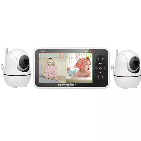 Monitor de Video para bebé de 5 pulgadas con dos cámaras y Audio, visión nocturna, Zoom 4X, rango de 1000 pies, Audio bidireccional, Sensor de temperatura, canciones de cuna