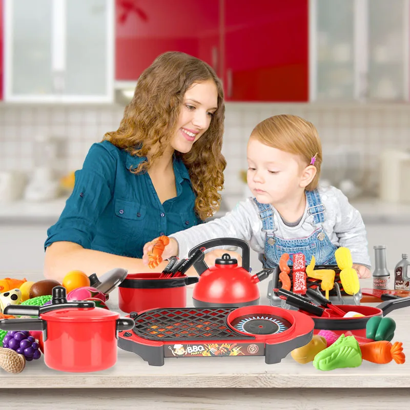 

Big Kitchen Toys Children Simulation Cookware Pot Pan Kids Pretend Cook Play Vegetables Fruit Cooking Utensils Toys Set For Girl