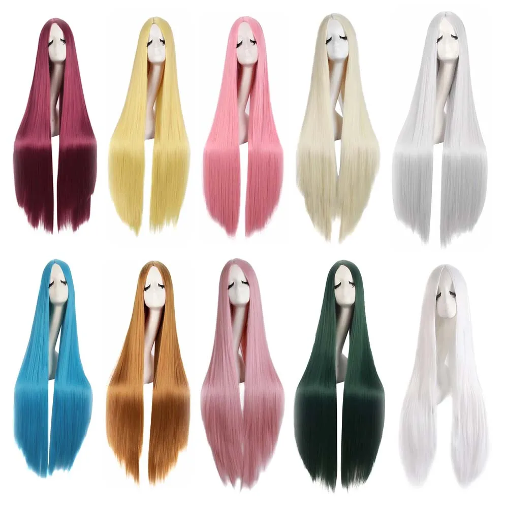 Similler Women Synthetic Long Cosplay Wigs Straight Hair Black White Heat Resistance Fiber Central Parting