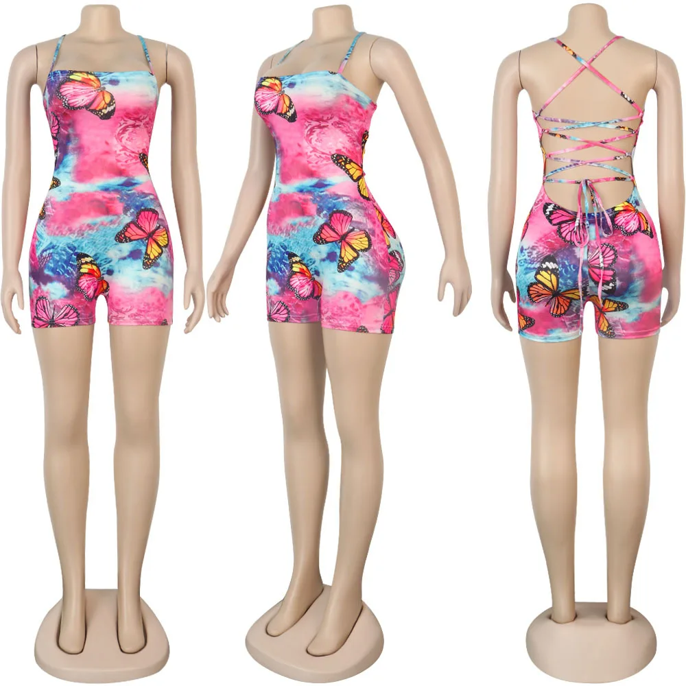 BKLD Thời Trang Mùa Hè Jum Nữ Bodycon Bướm Romper Áo Liền Quần Đùi Nữ Băng Hở Lưng Quần Short Câu Lạc Bộ Playsuit Nữ Áo Liền Quần