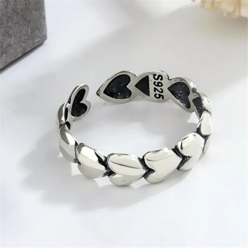Simple Personality Ins Glossy Love 925 Sterling Silver Jewelry Sweet Heart With Heart Exquisite Popular Opening Rings TYB435
