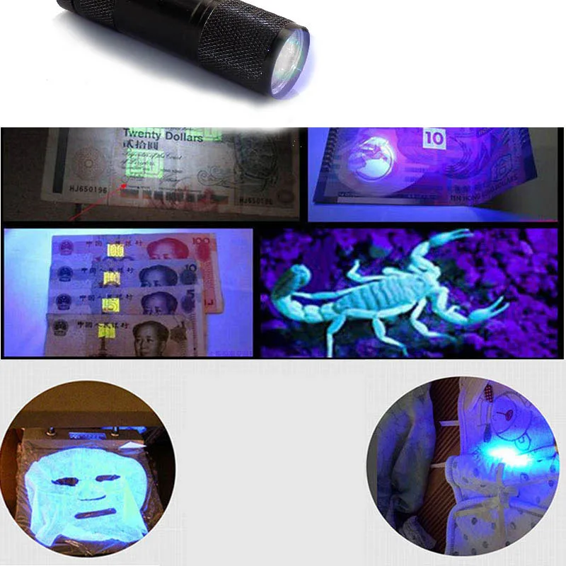 9 LED UV Ultraviolet Flashlight lamp Purple color blacklight Ultra Violet Flash Torch Light linterna AAA For Money detection R1