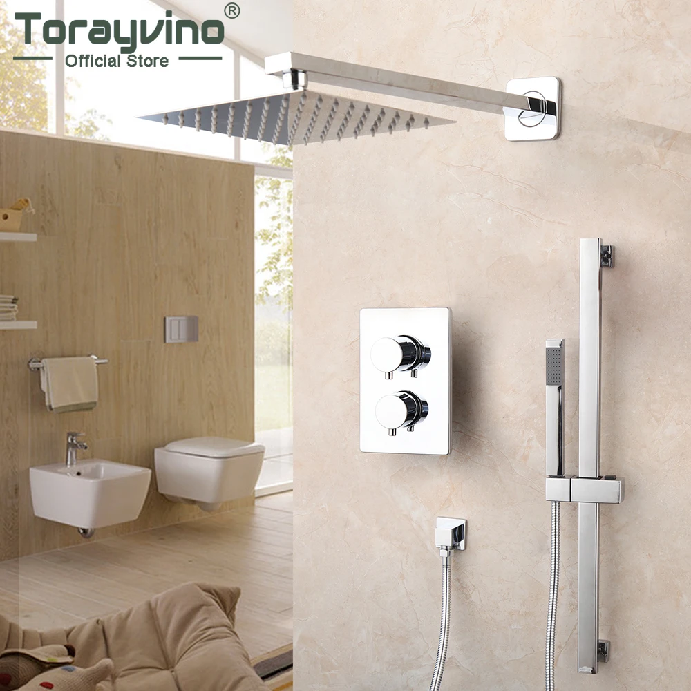 Torayvino Luxury Chrome Polished Bathroom Shower Faucet Set Concealed Wall Mounted Shower System Bathtub Shower Mixer Water Taps