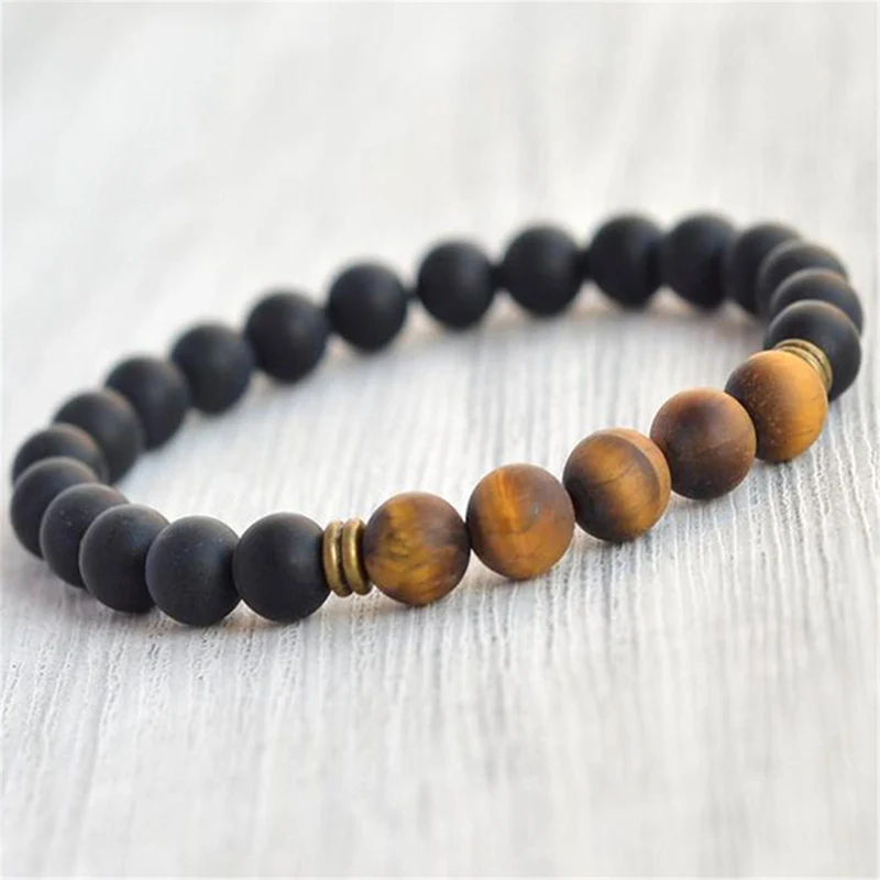 8mm Matte Black Onyx Tiger's eye Beads Handmade Mala Bracelet Religious Meditation Retro Mala Wristband Chakra Spiritua Tibetan