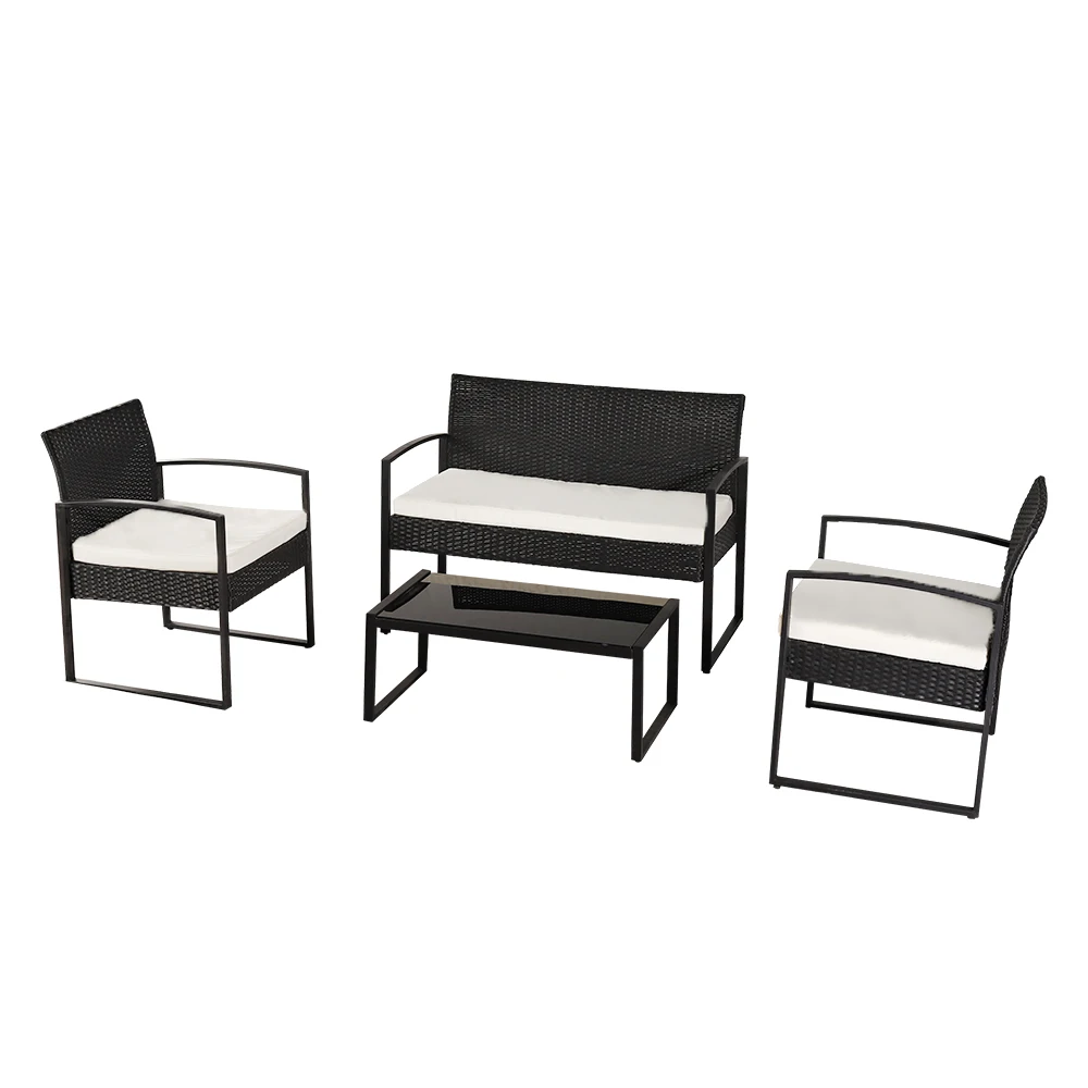 Three Colors  Outdoor Furniture Set Oshion Outdoor Leisure Rattan Furniture Wicker Chair 4-piece Metal Armrest