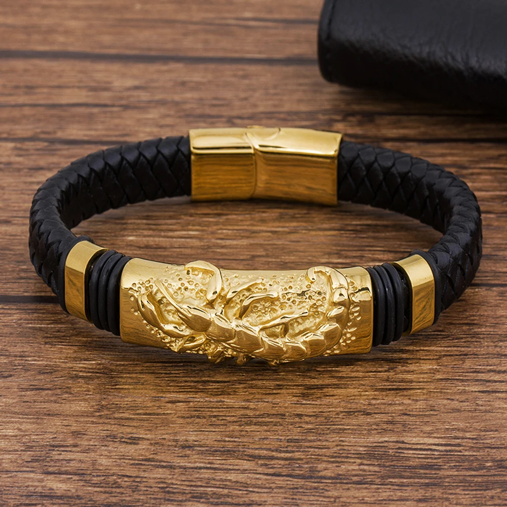 TYO موضة حبل مضفر الفولاذ المقاوم للصدأ الروبيان Anymal الرجال سوار جلد طبيعي اكسسوارات هدية لصديق دروبشيبينغ #3