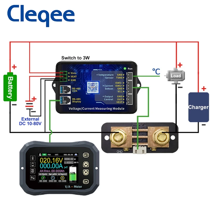 Cleqee KG110F Battery Coulometer 120V 100A Coulomb Meter Battery Indicator Capacity Tester LCD Power Display Phones Control