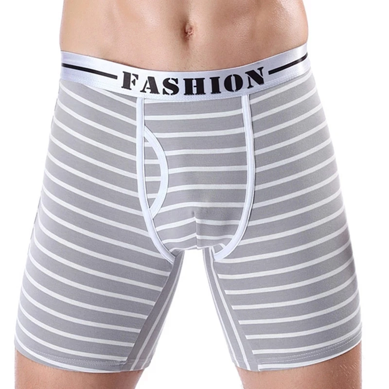 Plus Size Men Stripe Long Leg Boxers Mens Running Fitness Boxer Shorts Cotton Breathable Comfortable Male Underpants Cueca Homme